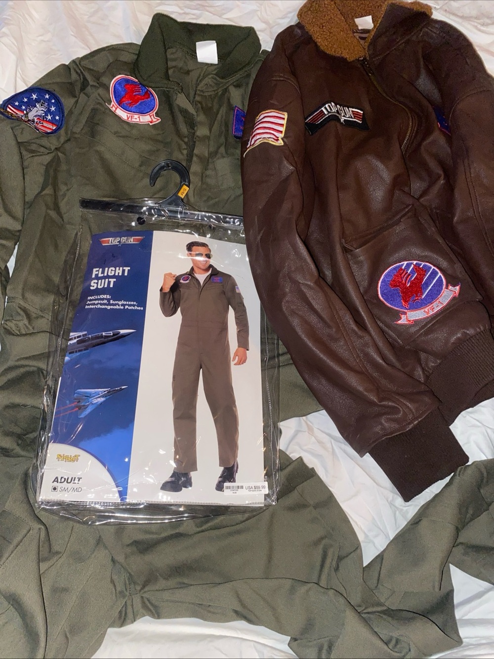Mens Top Gun Flight Suit Costume (s/m)And Matching Jacket(L)